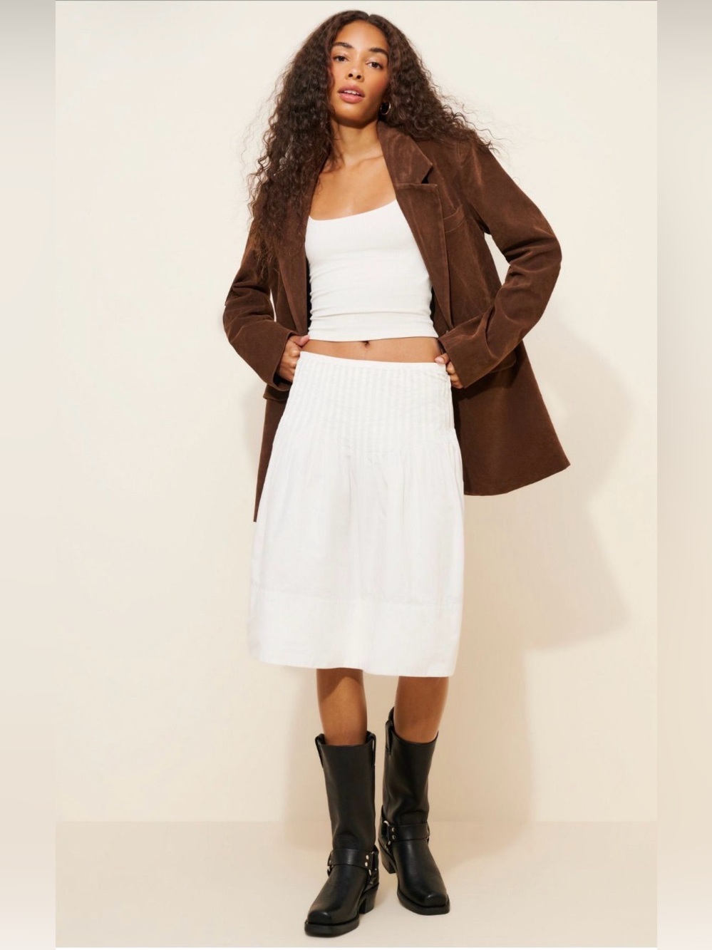 Free People Peyton pin tuck midi skirt